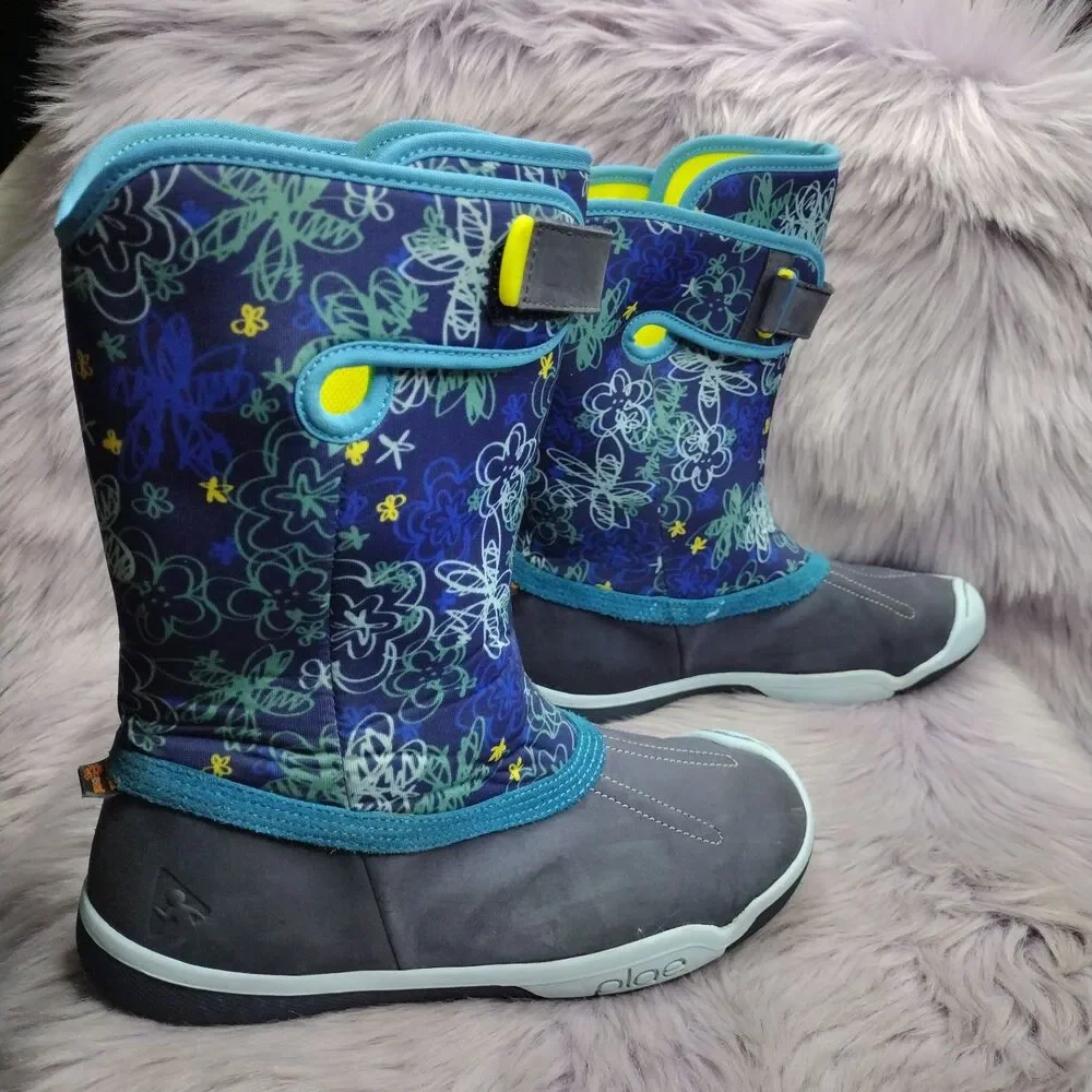 Plae Boots Kids Youth 3 Thandi Neoprene Leather Tall Waterproof Blue Floral